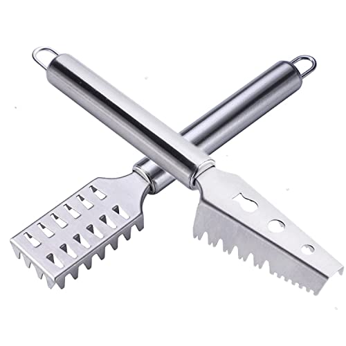 2PCS Fish Scale Remover Scraper Cleaning Tools Skin Remover Stainless Steel Sawtooth Brush Machine for Kitchen Scaler Cutting Knife