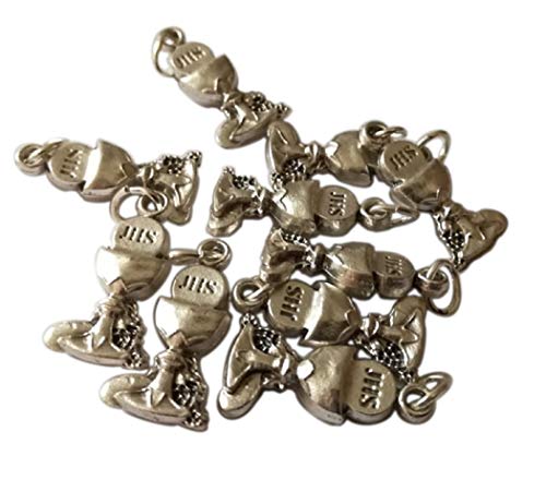 Mini Calice Première Communion - Pendentifs plaqué argent - Breloques pour des faveurs de bricolage - Bijou artisanal - Charm taille: 2 x 1,1 x 0,4 cm - 10...