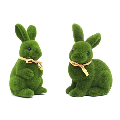 Supagoo 9' Moss Bunny Decor Set of 2,Easter Bunny Decor Figurine for Spring Home Decor,Cute Bunny as Easter Decorations for Table, Garden, or Party Supplies