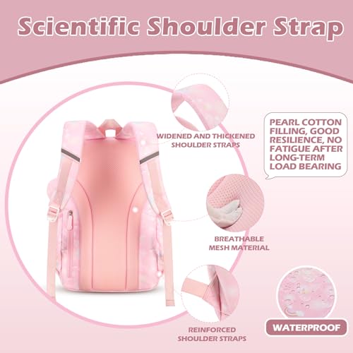 Cute Backpack for Girls,15.6'' School Backpack for Girls,Waterproof & Large Capacity Kids Backpacks Ages 6-12 (Pink)4