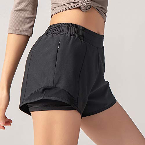 Shorts esportivos femininos, Romacci Calças esportivas femininas 2 em 1 de secagem rápida com bolsos