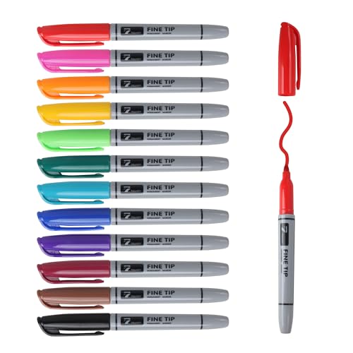 TOWON 12 Permanent Markers - Assorted Colors Drawing Marker Pens Set, Waterproof Quick Drying Fine...