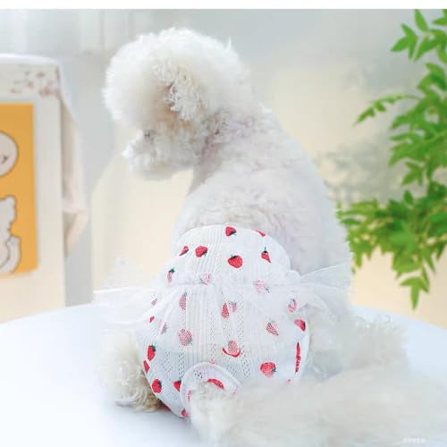 Image of Small Dog Sanitary Panties, Lace Washable Reusable Cute Puppy Panties Pet Underwear Diaper Physiological Shorts for Female Girls Dogs(Strawberry,M)