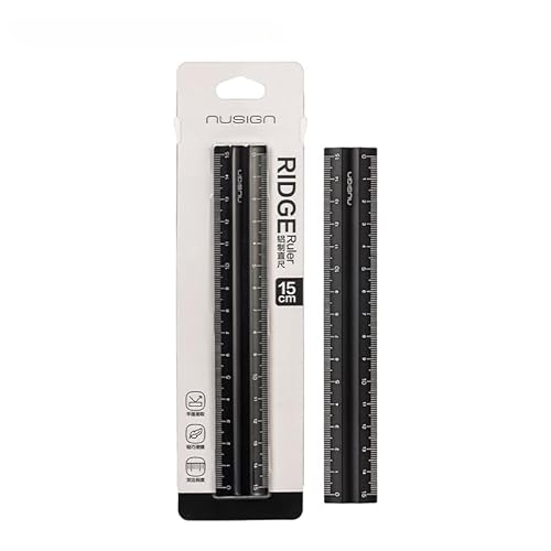 Nusign【2025限定】アルミ定規 直尺 15cm レーザー刻印目盛り 特殊断面設計 安全 尖角なし 学生用 (ブラック)
