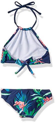 Kanu Surf Girls' Mahina UPF 50+ Beach Sport Halter Bikini 2-Piece Swimsuit, Leonie Floral Navy, 122