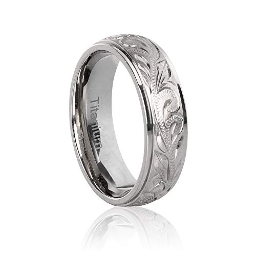 G23 Titanium Floral Design Wedding Ring Band for Men Women Engraved 6mm Size 7,9,10,122