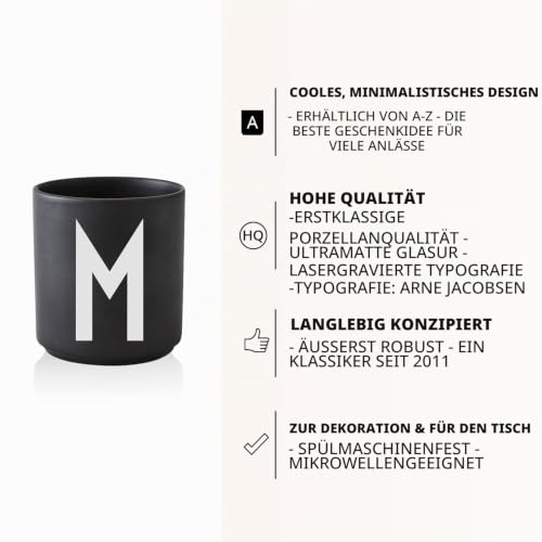 Design Letters Tasse mit Buchstaben M – Schwarzer Kaffeebecher aus Porzellan ohne Henkel, 250 ml… – Ansicht 8