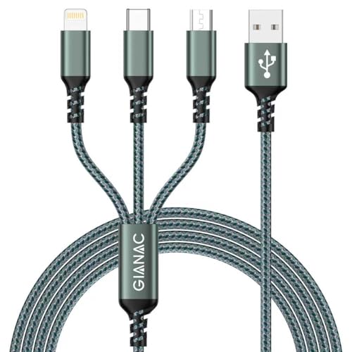 Multi Cable de Carga [2M]，3 en 1 Multi USB Cargador Cable Nylon Cable USB con Micro USB Tipo C Lightning de Cargador Carga Rápida para Samsung Galaxy,Huawei,Honor,iPhone,Kindle,MacBook,LG