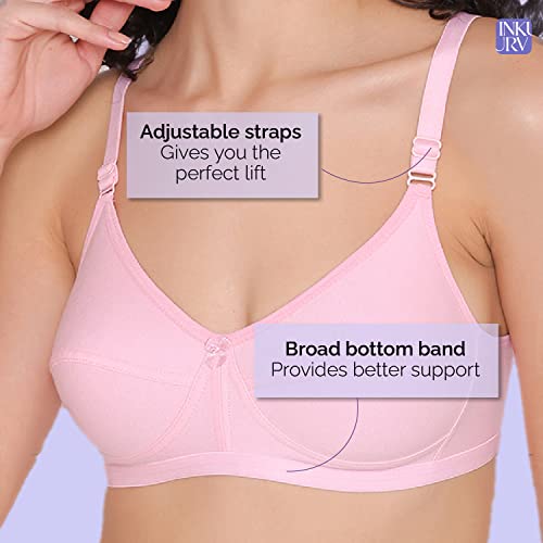 Image of INKURV Cotton Hosiery Bra for Women's Daily use, Full Coverage Bra for Regular wear, Non Padded, Non Wired Everyday Bra with Rich Cotton-Zoe Combo of 3