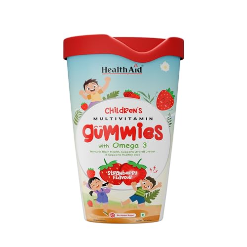 Image of HealthAId Children's Multivitamin Gummies - Sugar-Free Fiber & Omega 3 | Supports Brain & Eye Health, Immunity, Digestion, Daily Wellness | 24 Essential Nutrients with Iron, Vitamins C, A, B, D | Natural Berry & Strawberry Flavor | Dairy & Soy Free - 60 Gummies