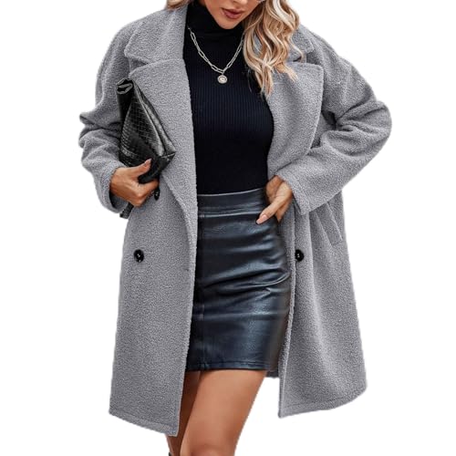 Manteau d'hiver pour femme veste decontractee double boutonnage polyester taille M