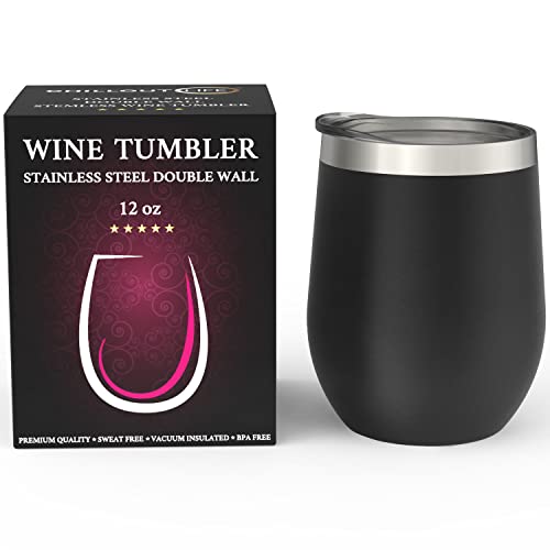 Chillout Life Stainless Steel Tumbler 12 Oz With Lid & Gift Box, Wine Tumbler Double Wall Vacuum Insulated Travel Tumbler Cup For Coffee, Wine, Cocktails, Ice Cream, Powder Coated Tumbler (1 Unit) #TOP1