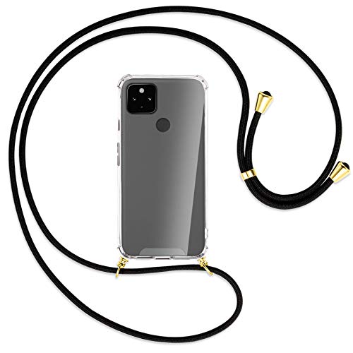 mtb more energy® Handykette kompatibel mit Google Pixel 4a 5G (6.2'') - schwarz/Gold - Smartphone Hülle zum Umhängen - Anti Shock Strong Full TPU Case