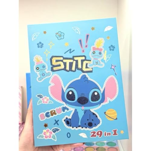 Kit de Maquiagem Infantil Stitch, 29 em 1, Conjunto com Sombras, Batons e Acessórios.