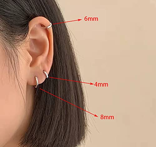 Minimalist Tiny Small Hoop Earrings for Women Girls 925 Sterling Silver Gold Plated Polished Mini Huggie Hoops Cartilage Cuff Helix Thin Wrap Hypoallergenic Simple Jewelry (20g/6mm Silver)3