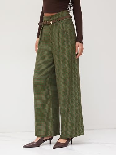 CIDER Houndstooth High Waist Belted Wide Leg Trousers2
