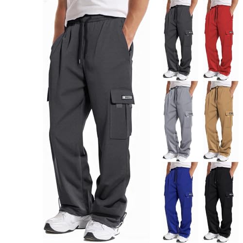 Cargo Sweatpants for Men Stretch Baggy Cargo Pants Drawstring Casual Outdoor Hiking Pants Comfy Lounge Pants with Pocket