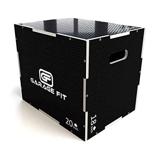 Garage Fit Wood Plyo Box - 30/24/20, 24/20/16, 24/20/18, 16/14/12-3 in 1 Plyo Box, Essential for Plyometrics Training and Box Jumps for Cardio and Exercise (20/24/30, Black Non-Slip Surface)