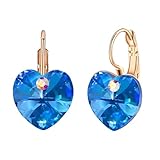 Pendientes de gota de cristal Swarovski con forma de corazón para mujer, chapados en oro rosa de 14 quilates