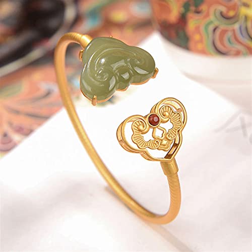 Bracelet jade Hetian s925 jonc ouvert rétro bijoux dames - 4