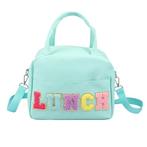 Bolsa com alça e alça de ombro ajustável, bolsa reutilizável com letras bordadas para trabalho, escola, piquenique ao ar livre (verde claro, 1)