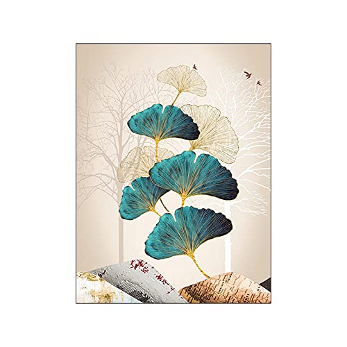Art mural pour salon chaleureux : triptyque feuilles de ginkgo vert - 4