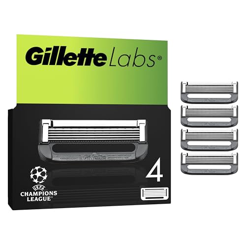 Gillette Labs Razor Blades Men Pack of 4 Razor Blade Refills Compatible with GilletteLabs with Exfoliating Bar and Heated Razor