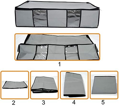 Zwellaa Underbed Storage Bags with Zips, handles and Clear windows, Fabric Under bed Storage Boxes Organiser Solution for Clothes, Comforters, Blankets, Bedding, Duvets, linen, 2 Pack, Grey