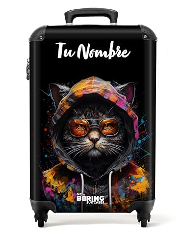 NoBoringSuitcases.com Maletas de Viaje Cabina, Maleta Cabina, Equipaje de Mano, Maletas de Viaje, Trolley, Maletas de 10kg, Maleta Personalizada (Gato - Negro, 55x40x20 cm)