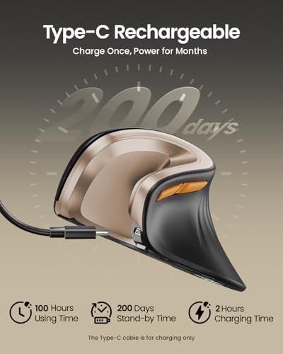 Image of ProtoArc EM11 NL Wireless Ergonomic Mouse, Rechargeable, Black Gold