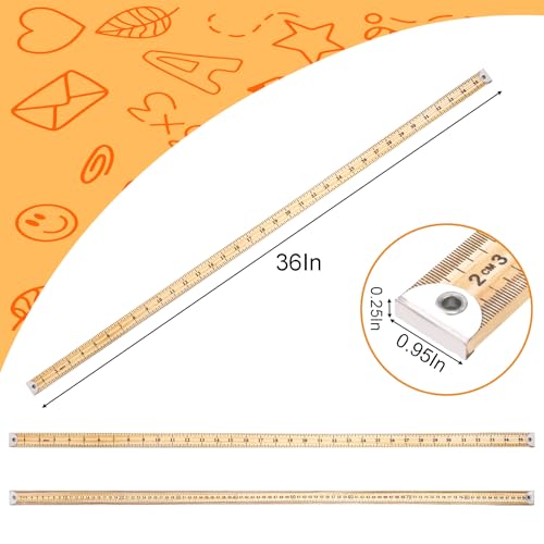 WUWEOT 10 Pack 36 Inches Yard Stick Ruler, Natural Wood Double Sided Meter Stick Ruler Bulk, Heavy Duty Wooden Yardstick with Hang Hole Metal Tips for School Classroom Home Office Kids Measuring