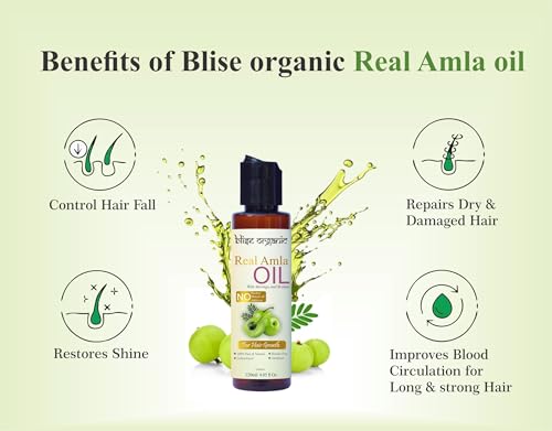 Image of Blise organic Real Amla Oil -100% Pure, Cold Pressed and Natural, For Skin and Hairs, with Brahmi and Moringa, Soil to Oil Certified, No artificial Fragrance, No added Colors