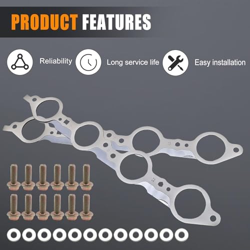 Image of 12617944 Exhaust Manifold Gasket Bolts Kit Manifold Gaskets with Bolts Compatible with Silverado Sierra Suburban 1500 2500 HD Yukon CTS Escalade MLS LS LQ LM7 4.8L 5.3L 5.7L 6.0L 6.2L