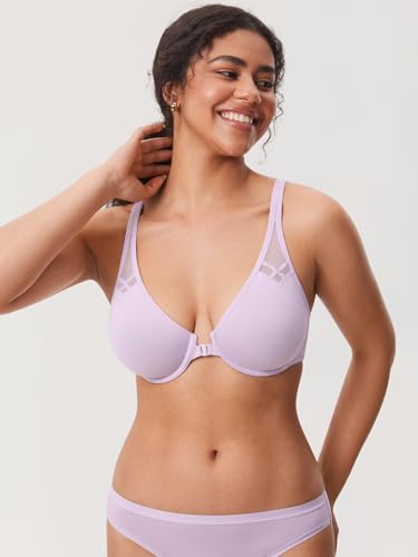 Image of DELIMIRA Women's Front Closure Racerback Bras Plus Size Full Coverage Supportive Underwire Plunge Unlined Bra