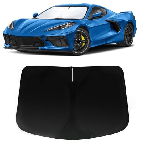 Image of Windshield Sun Shade for Chevy Chevrolet Corvette 2020-2024, Car Front Window Sunshade with 240T Sun Visor Protector Blocks UV Rays Heat Sun Shield Accessories
