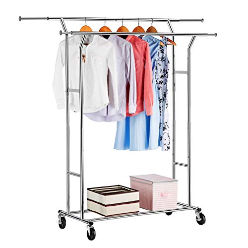 LANGRIA Double Rail Garment Racks Clothes Racks Commercial Grade Height Adjustable Heavy Duty...