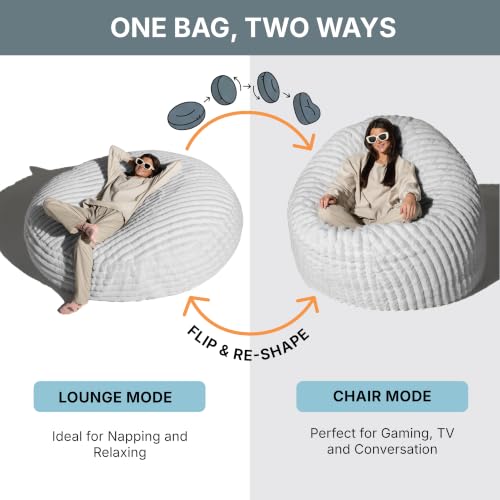 Image of Jaxx 6 Foot Cocoon - 2-in-1 Convertible Bean Bag Bed & Large Bean Bag Chair for Adults, Premium Luxe Faux Fur - Mondo Grey