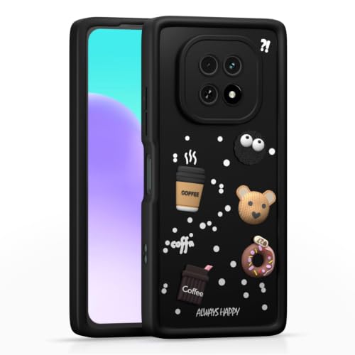 Image of Bintage Cute Fun Taddy Cartoon 3D Ball Bear Milk Donut Coffee Cup Silicon Case Full Body & Camera Protection Back Cover Compatible for Realme C63 5G - Black