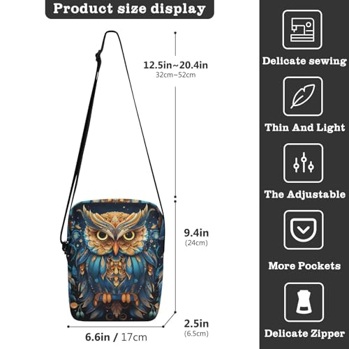 messenger bag crossbody Small Crossbody Bags For Women Purse For Teens Adjustable Strap for business business- The Bohemian Owl Black3
