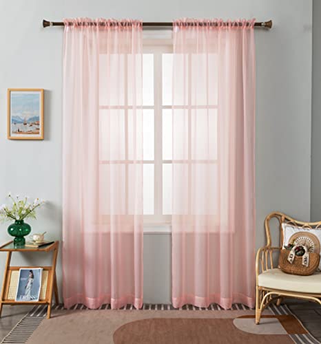 WPM - Cortinas traslúcidas de Color Rosa Rubor de 152 cm de Ancho x 213 cm de Largo, 2 Paneles de Gasa Transparente para Sala de Estar, Dormitorio, Cocina, habitación de los niños, Totalmente Cosidas