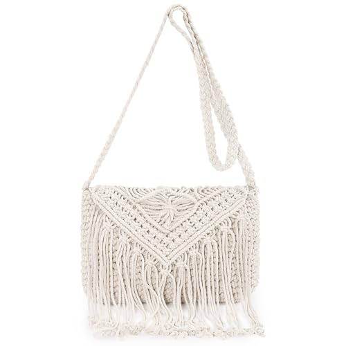 Peicees Crochet Crossbody Bags For Women Summer Beach Fringe Woven Purse Boho Clutch Bag With Tassels For Vacation Small