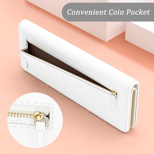 Wallet Women, Cute RFID Blocking Credit Card Holder for Women, Slim Thin Leather Bifold Ladies Purse, Clutch Billfold Card Holder Wallets with 11 Card Slots & ID Window, Ivory White4