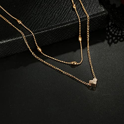 Love Heart Layered Choker Necklace Gold Simple Beads Pendant Necklace Simple Chain For Women And Teen Girls #TOP4