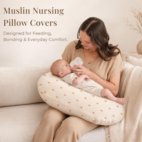 Image of Konssy 2-Pack Muslin Nursing Pillow Covers, Sun Soft Slipcover for Baby