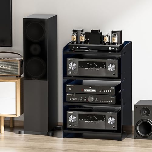Nowoczesna szafka do przechowywania multimediów, stojak na stereo audio, regulowany domowy stojak audio stojak na odtwarzacz płyt stereo, wieża multimedialna do konsoli do gier DVD, przegroda akrylowa