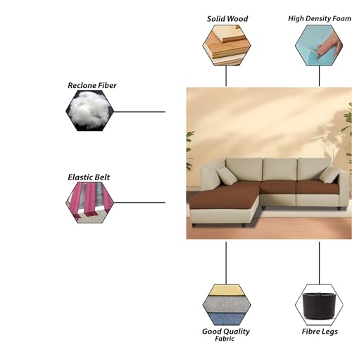 Image of Florian LHS 4 Seater L Shape Sofa Set for Living Room (Cream Brown Fabric) Premium Fabric Sofa