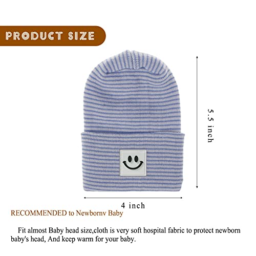 Newborn Baby Hat Infant Caps Baby Boy Girl Toddler Hospital Hats Bow Double Layer Knit Beanie Cap For 0-3 Months (3 Pcs Smile Face Hat -E) #TOP2