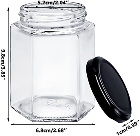 Uooker Jam Jars with Lids, 6 Pcs Hexagonal 9oz / 280ml Glass Jars, Storage Canning Food Preserving Jars, Wide Mouth Jar for Spice Jam Honey Yogurt or Sweets Candy Homemade Jams and Preserves