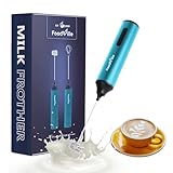 FoodVille MF05 Rechargeable Milk Frother USB Charging Handheld Foam Maker with Stainless Balloon Whisk for Cappuccino, Latte, Bulletproof Coffee, Keto Diet, Protein Powder, Matcha (Azure Blue)
