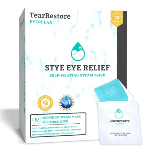 TearRestore EyeRelax for Stye Eye Relief & Dry Eyes. Heated Eye Mask with Moist Heat and Mint-Infused Steam. Self-Heating Warm Compress for Dry Eye Blepharitis Relief & Overnight Comfort (10 Count)